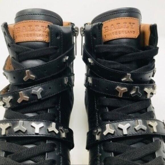 Bally Helena woman Hightop sneaker US 8.5 BoxÑ embellished black leather laceup - Picture 4 of 8